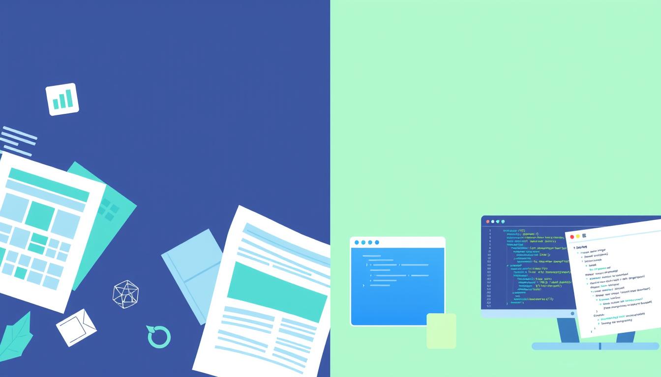 Web design and development process showing UI/UX design and coding elements side by side